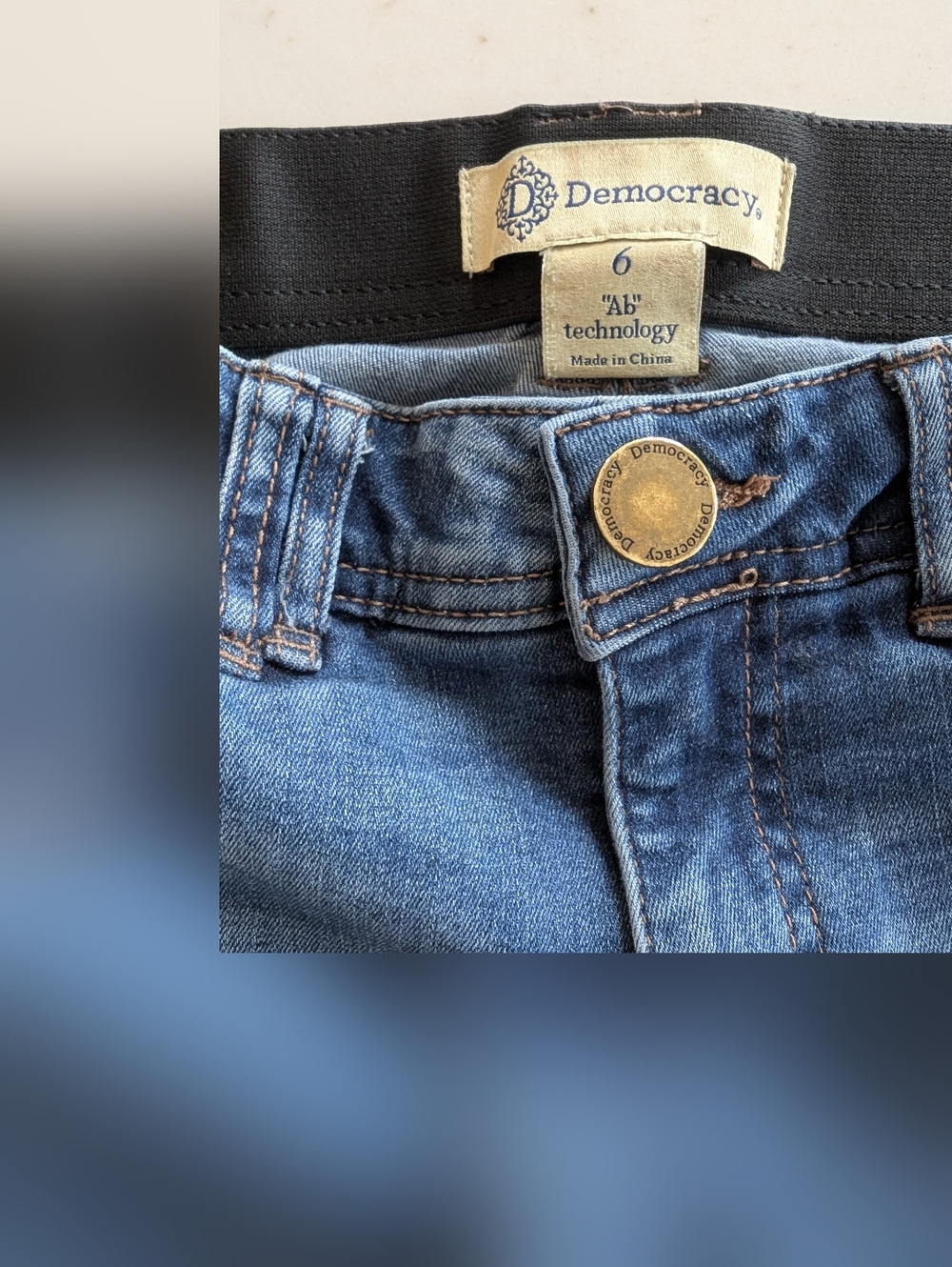 Democracy Women's Blue Flare Jeans with Distressed Hem - Picture 2 of 4